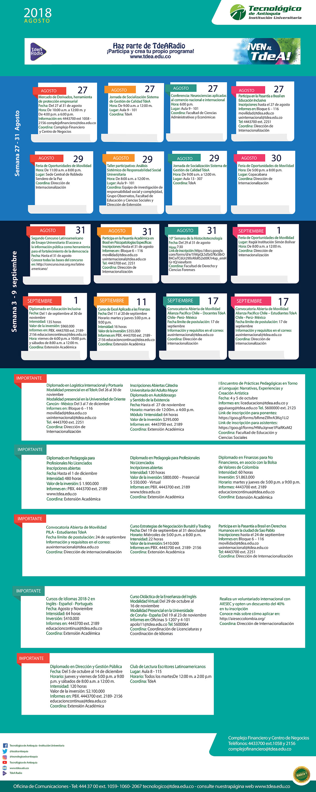 - AGENDA - Agosto - 27 - Septiembre - 2 - 2018