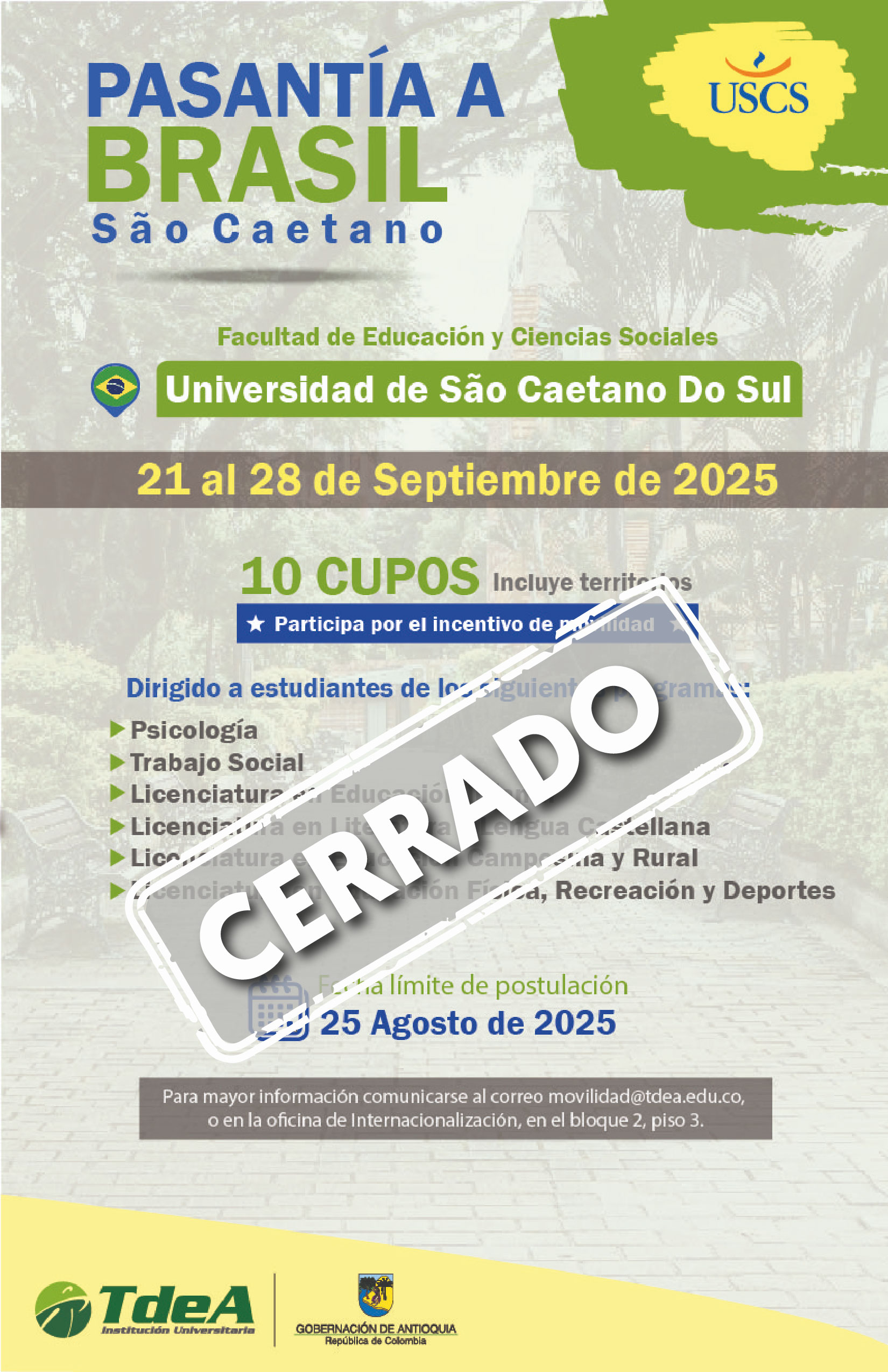 Pasantía a Brasil - USCS Facultad de Educación y Ciencias Sociales