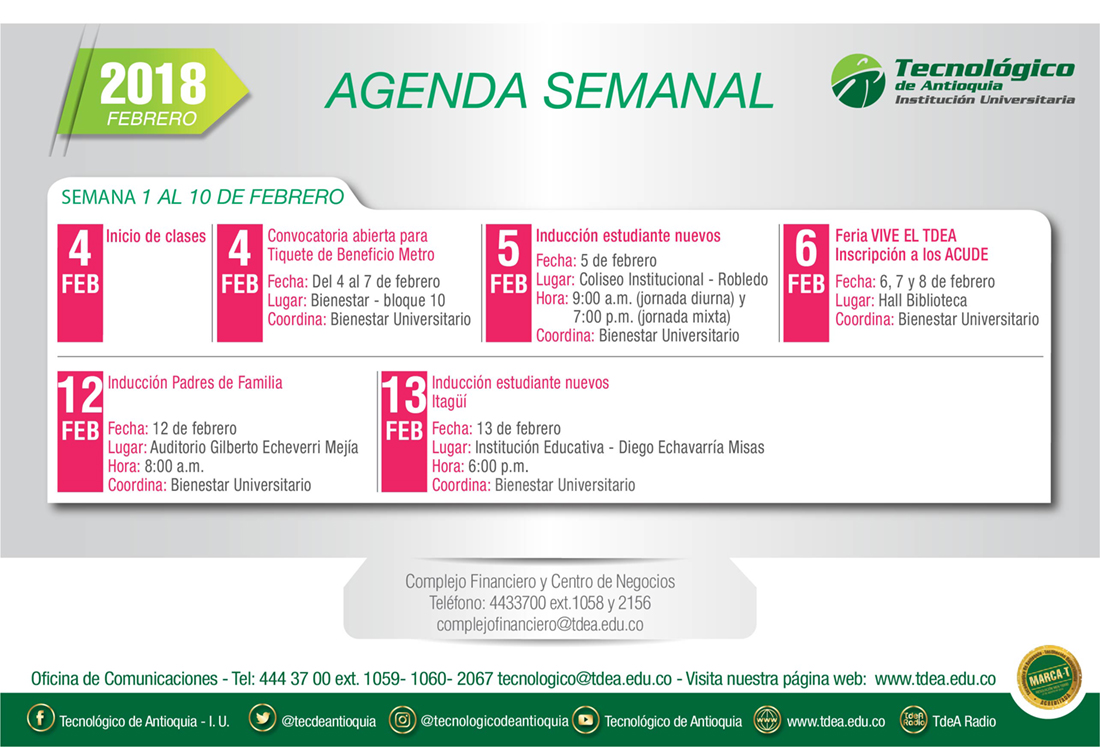 - AGENDA - Febrero - 4 - 10 - 2019