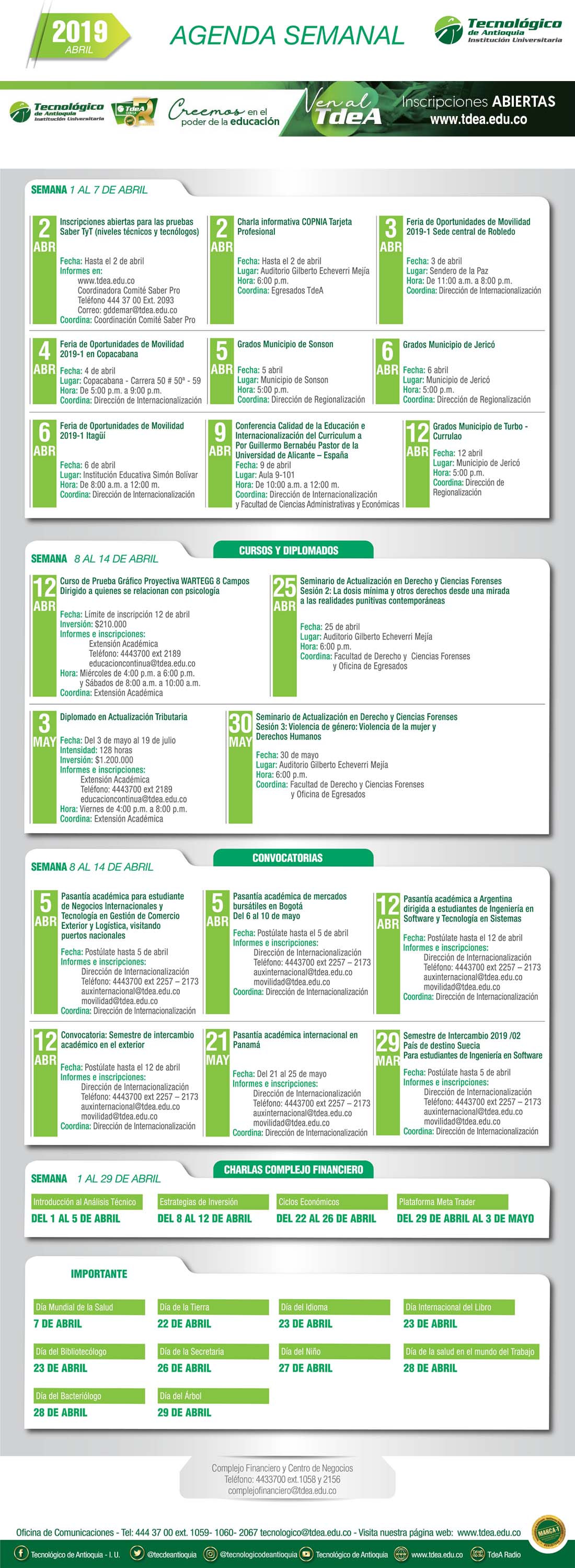 - AGENDA - Abril - 1 - 7 - 2019