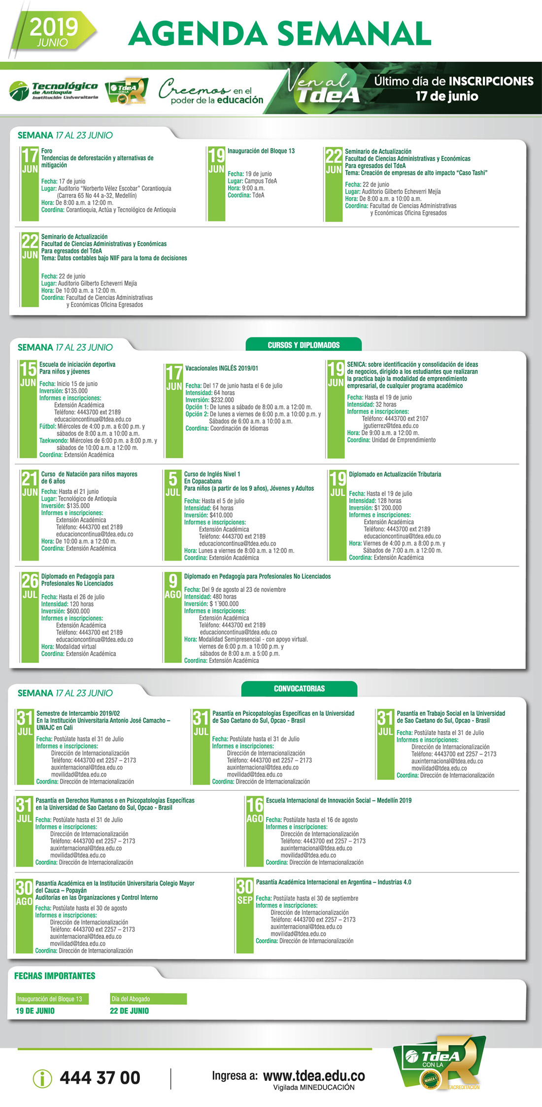 - AGENDA - Junio - 17 - 23 - 2019