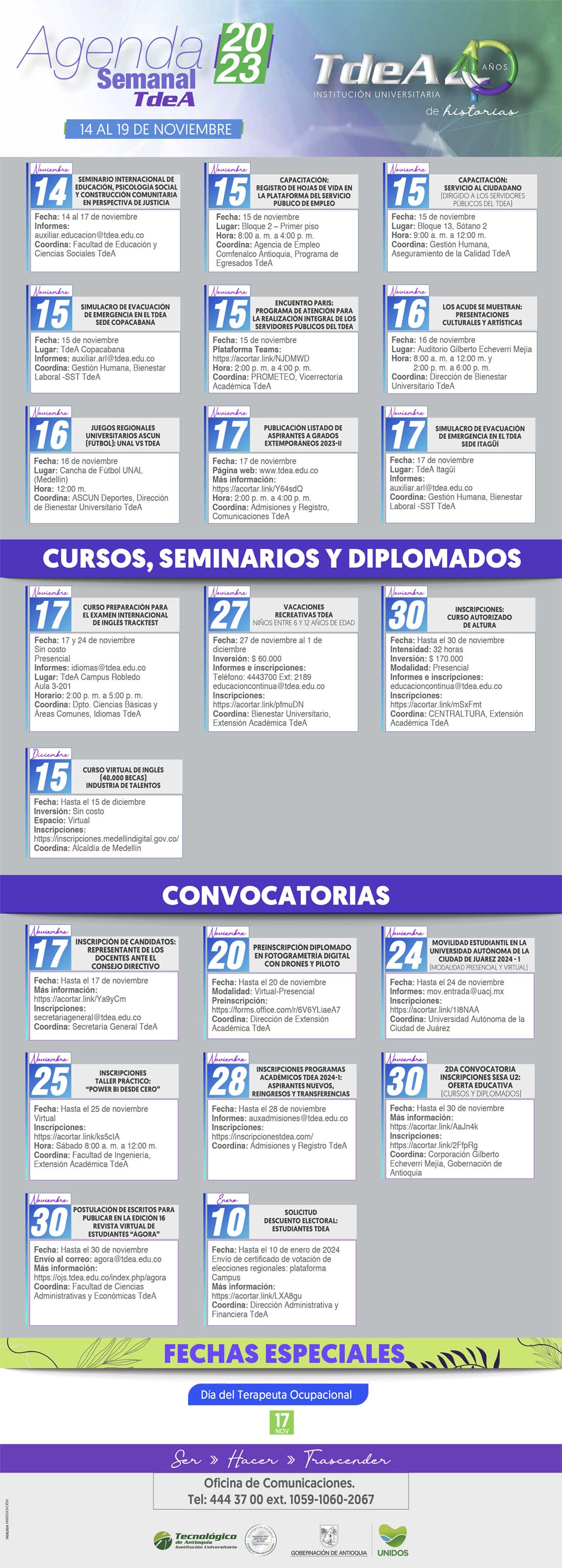 AGENDA SEMANA 14 - 19 NOVIEMBRE