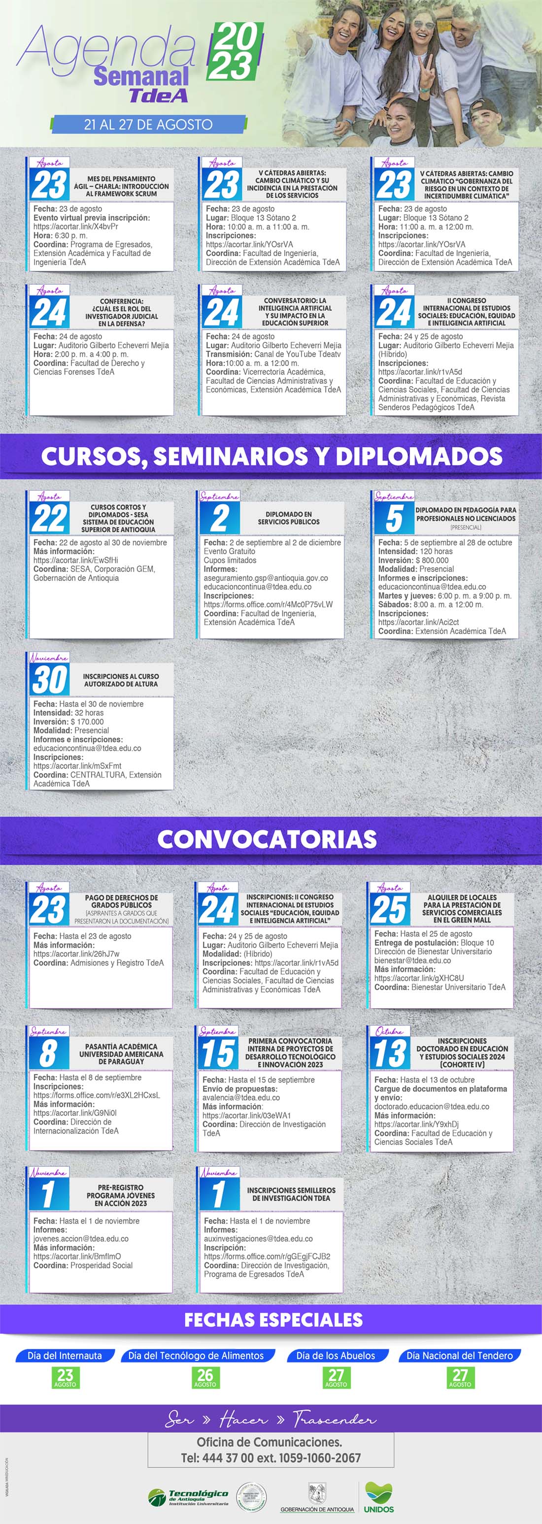 AGENDA SEMANA 21  - 27 AGOSTO