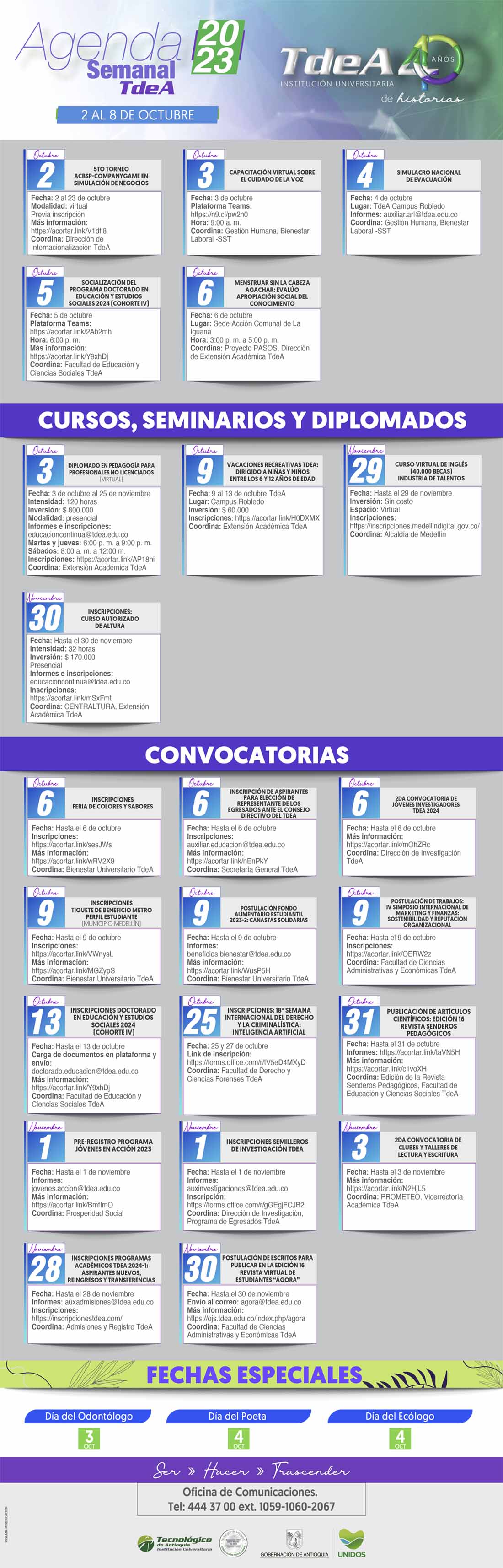 AGENDA SEMANA 02 - 08 OCTUBRE