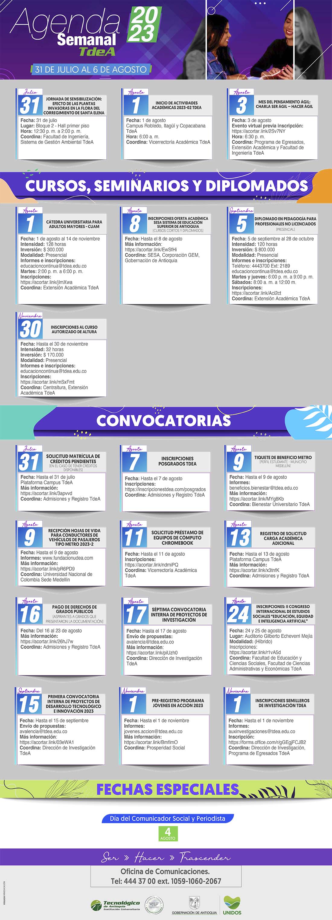 AGENDA SEMANA 31 JULIO - 6 AGOSTO