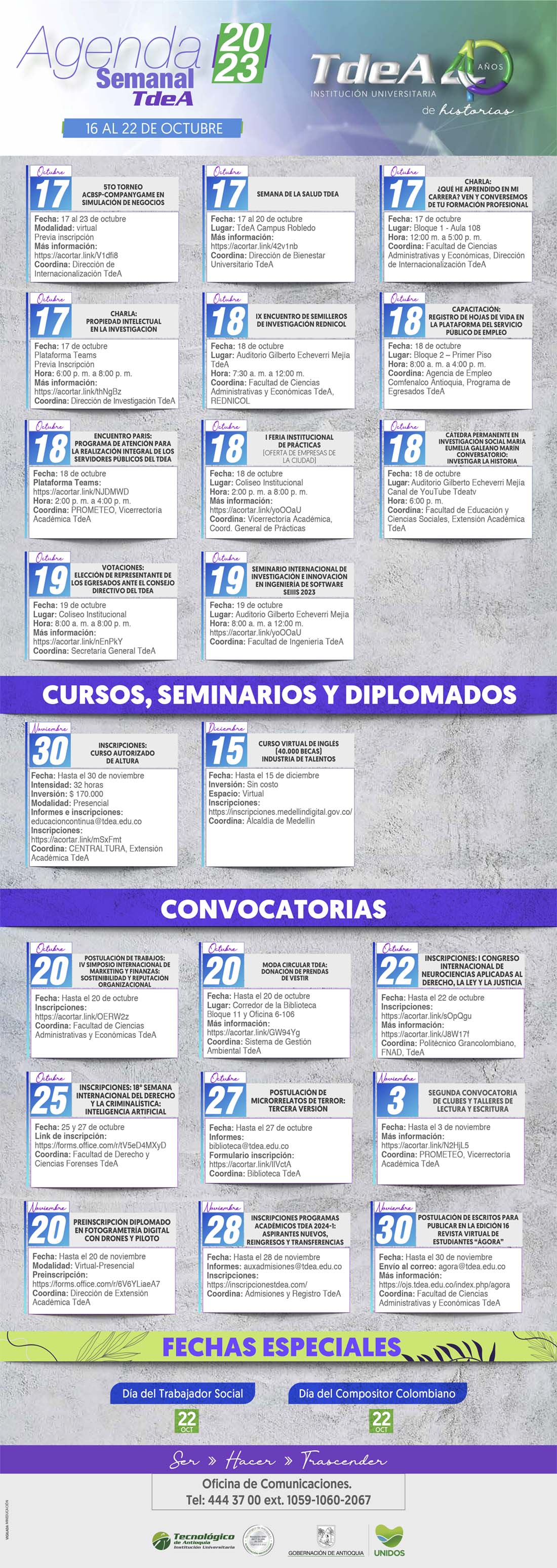 AGENDA SEMANA 16 - 22 OCTUBRE