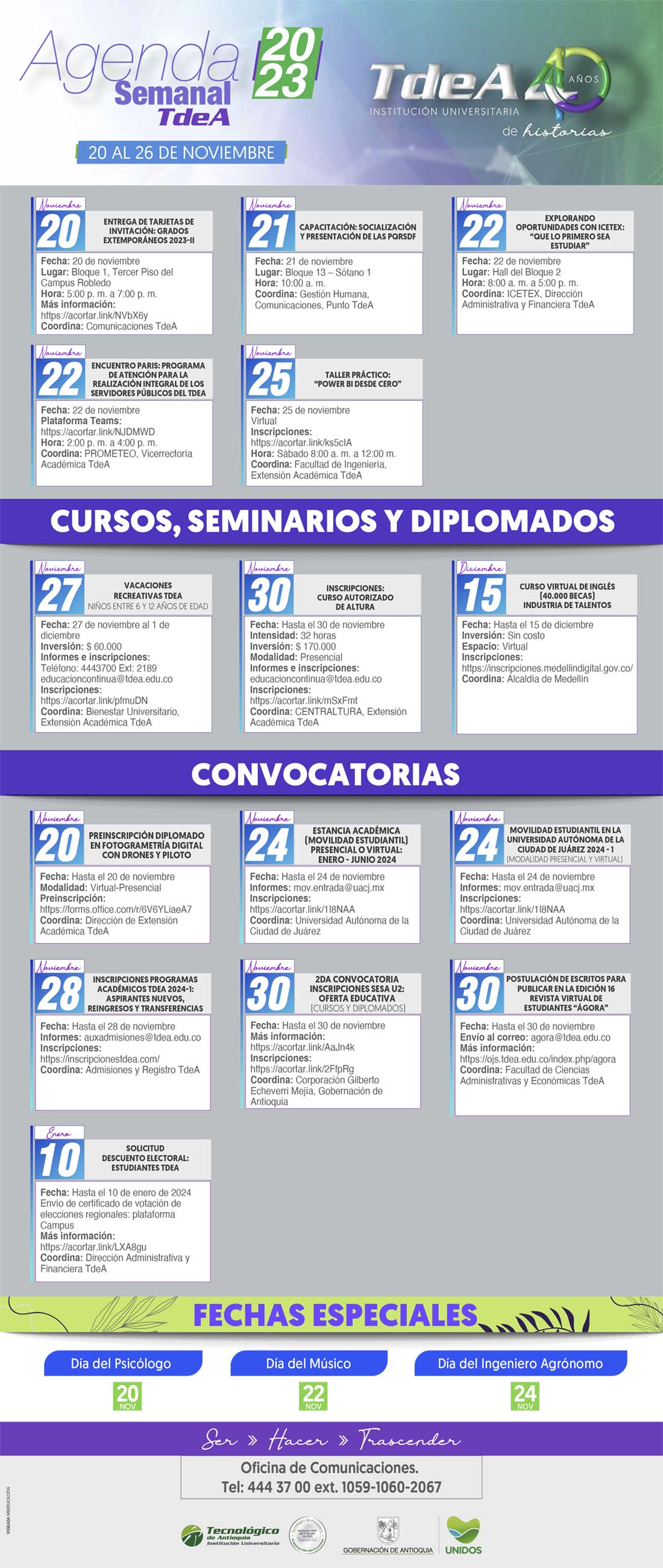 AGENDA SEMANA 20 - 26 NOVIEMBRE