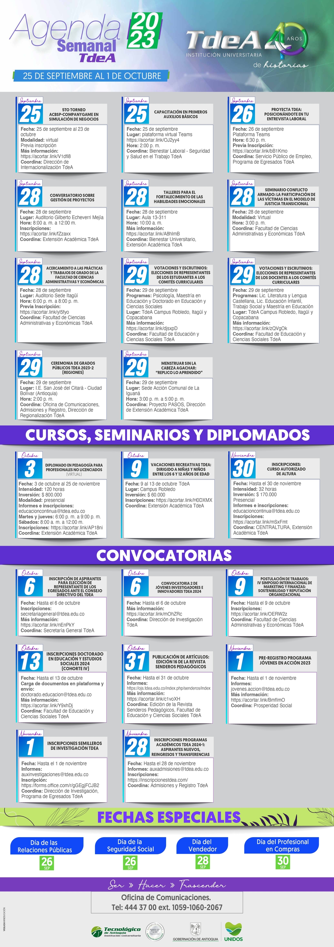 AGENDA SEMANA 25 SEPTIEMBRE - 01 OCTUBRE