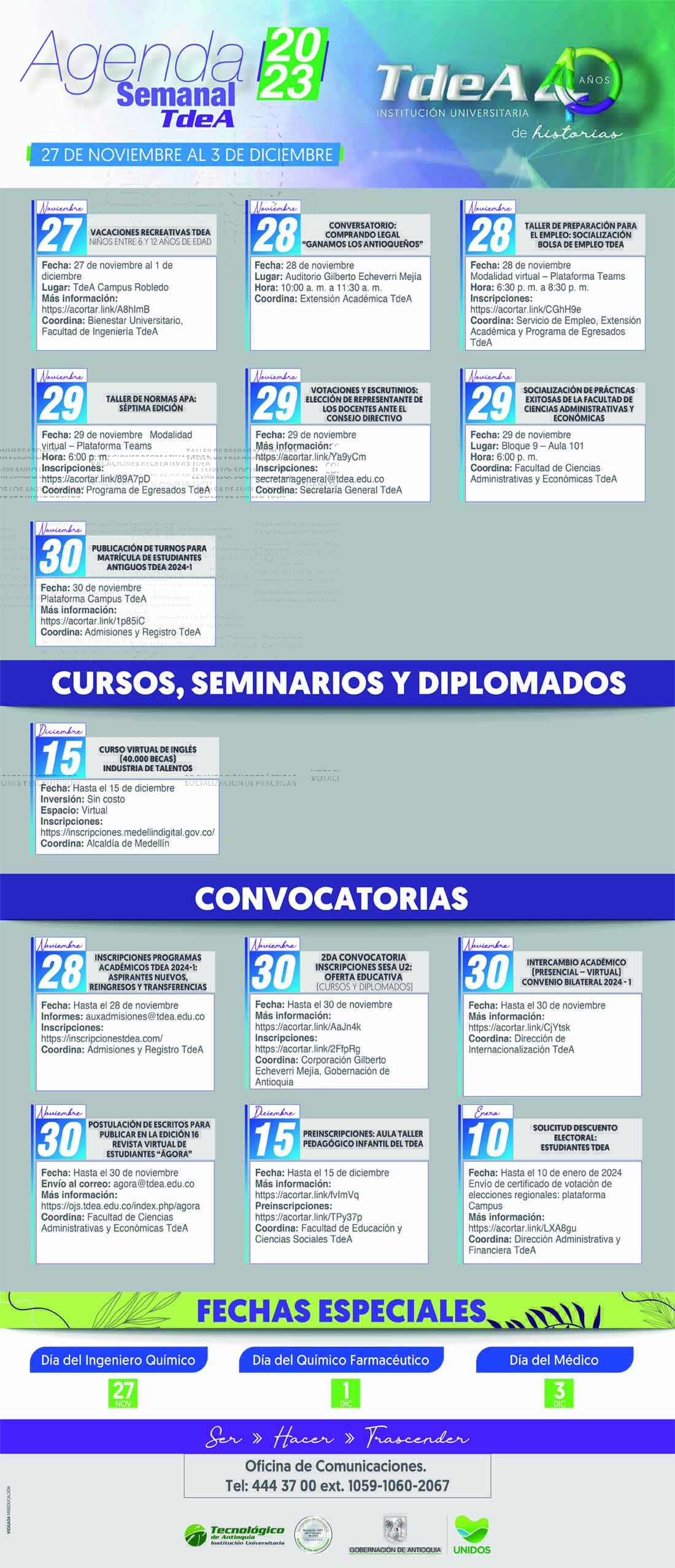 AGENDA SEMANA 27 NOVIEMBRE - 3 DICIEMBRE