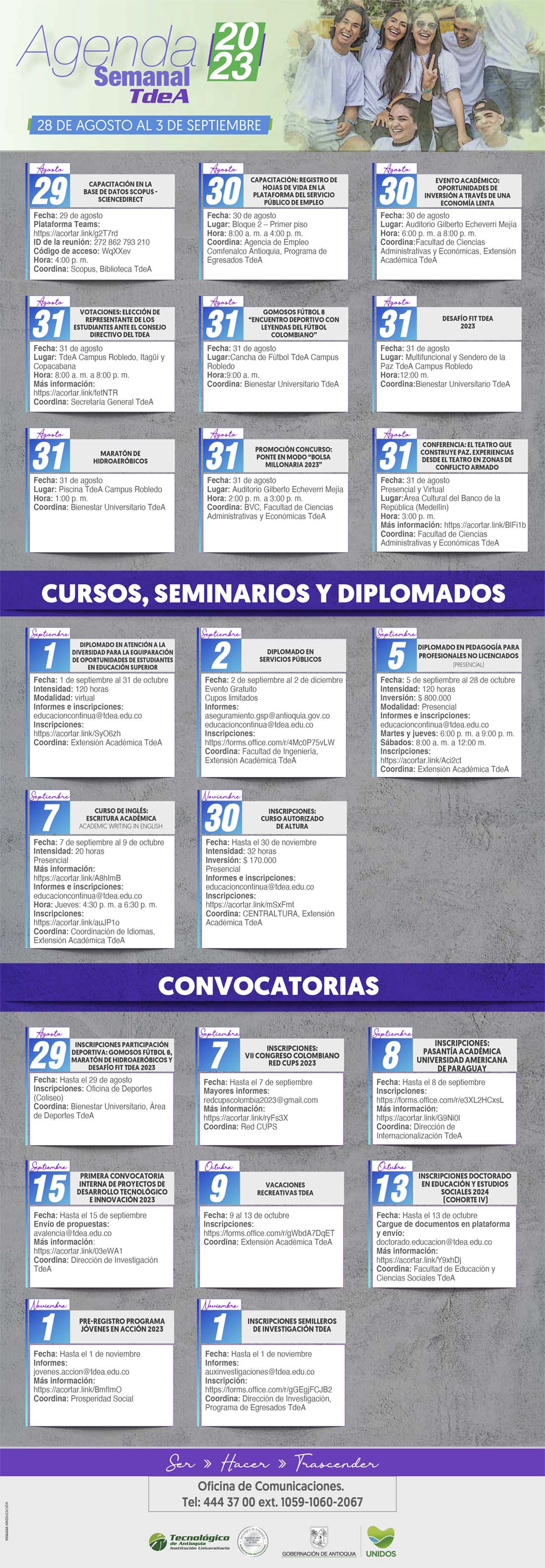 AGENDA SEMANA 28 AGOSTO - 3 SEPTIEMBRE