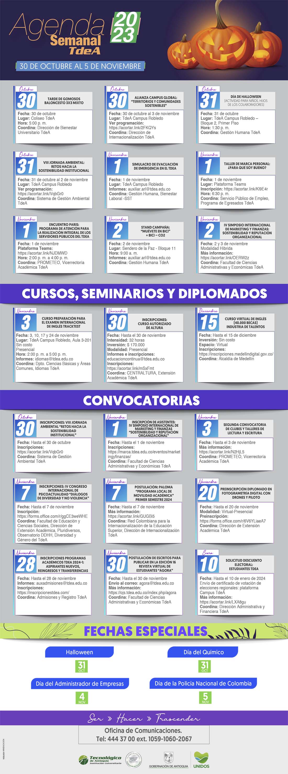AGENDA SEMANA 30 OCTUBRE - 5 NOVIEMBRE