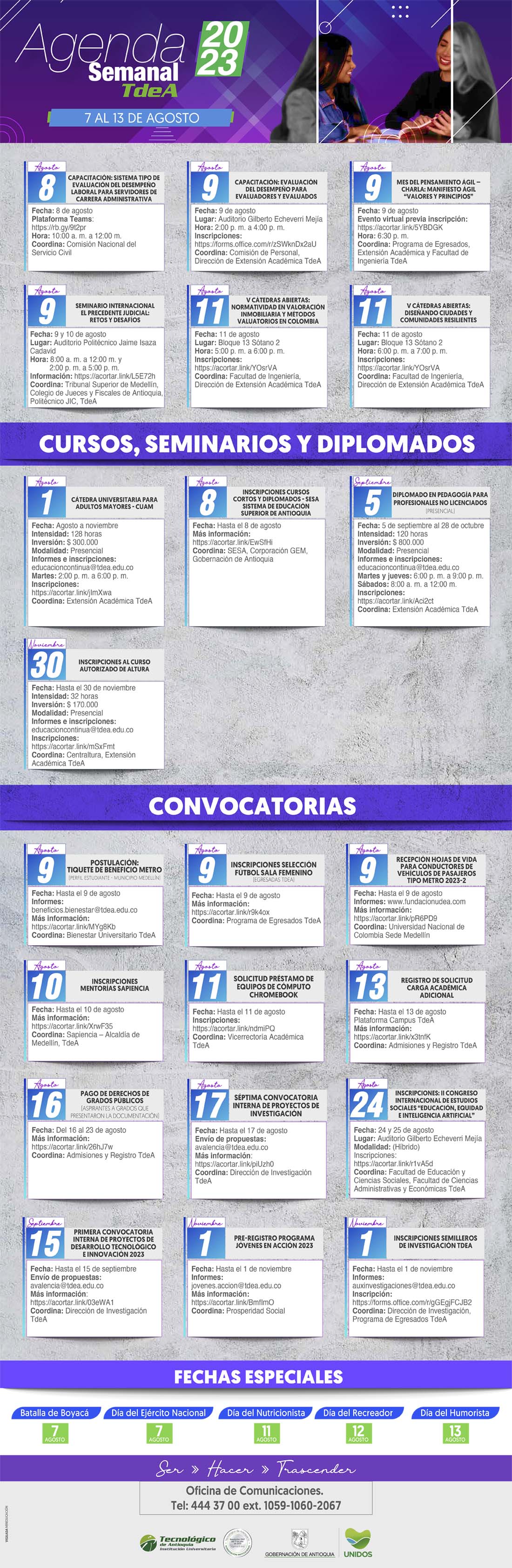 AGENDA SEMANA 7 - 13 AGOSTO