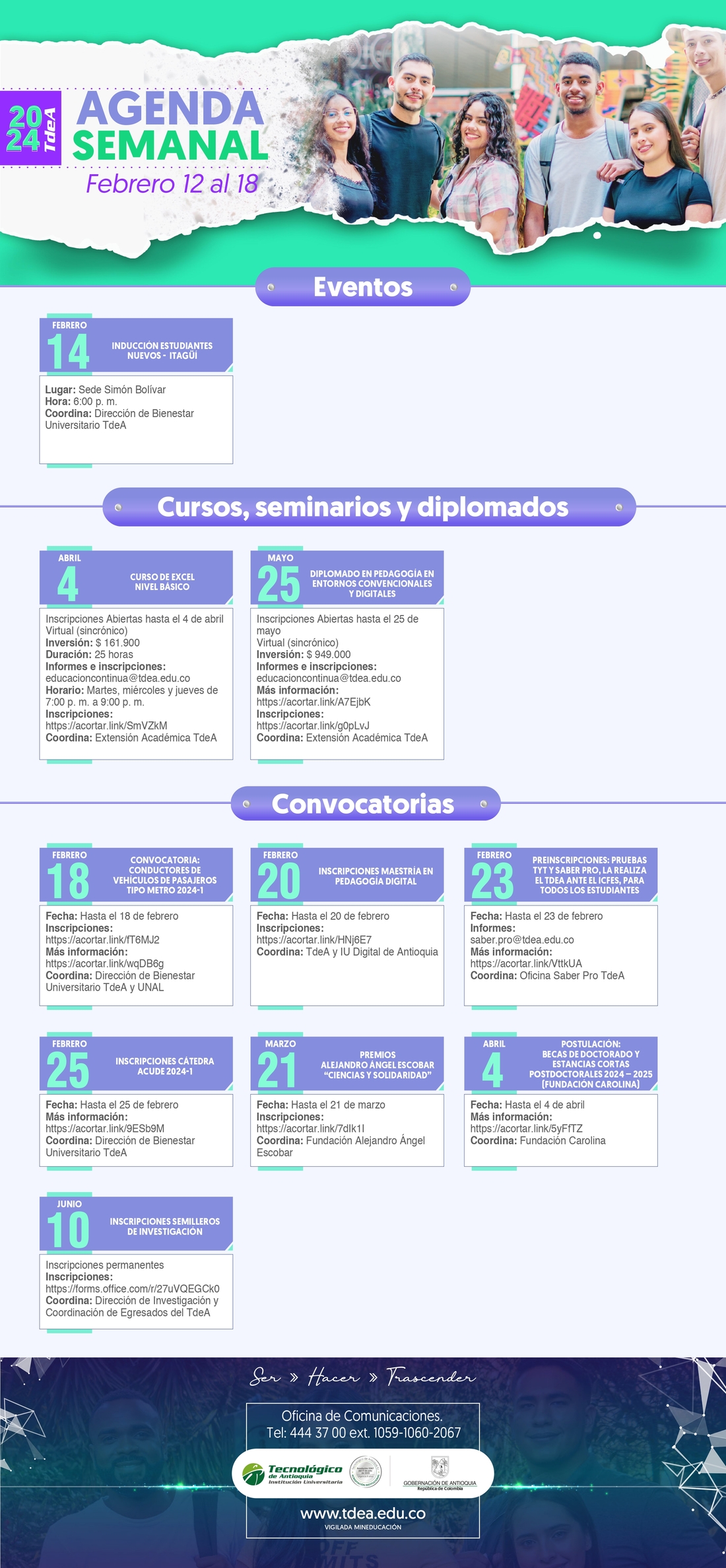 AGENDA SEMANA 12 AL 18 DE FEBRERO