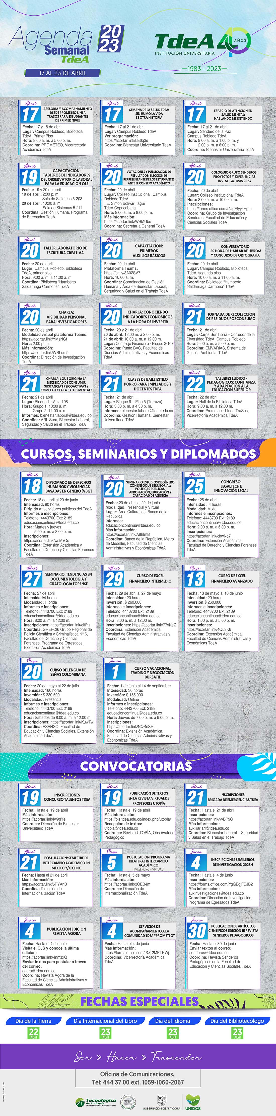 AGENDA SEMANA 17 - 23 ABRIL