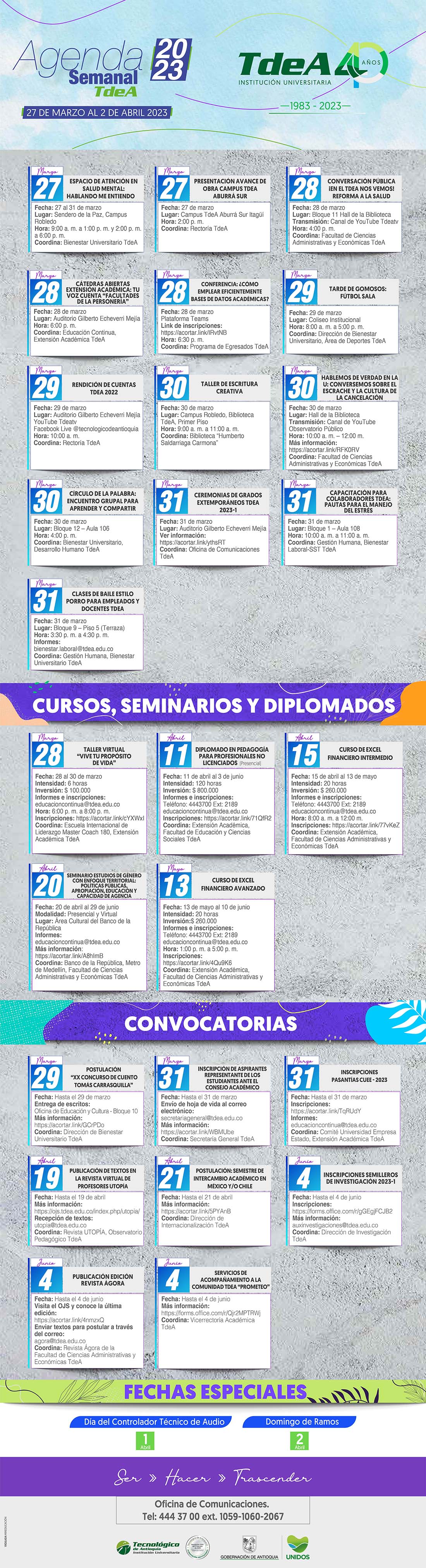 AGENDA SEMANA 27  MARZO - 2 ABRIL