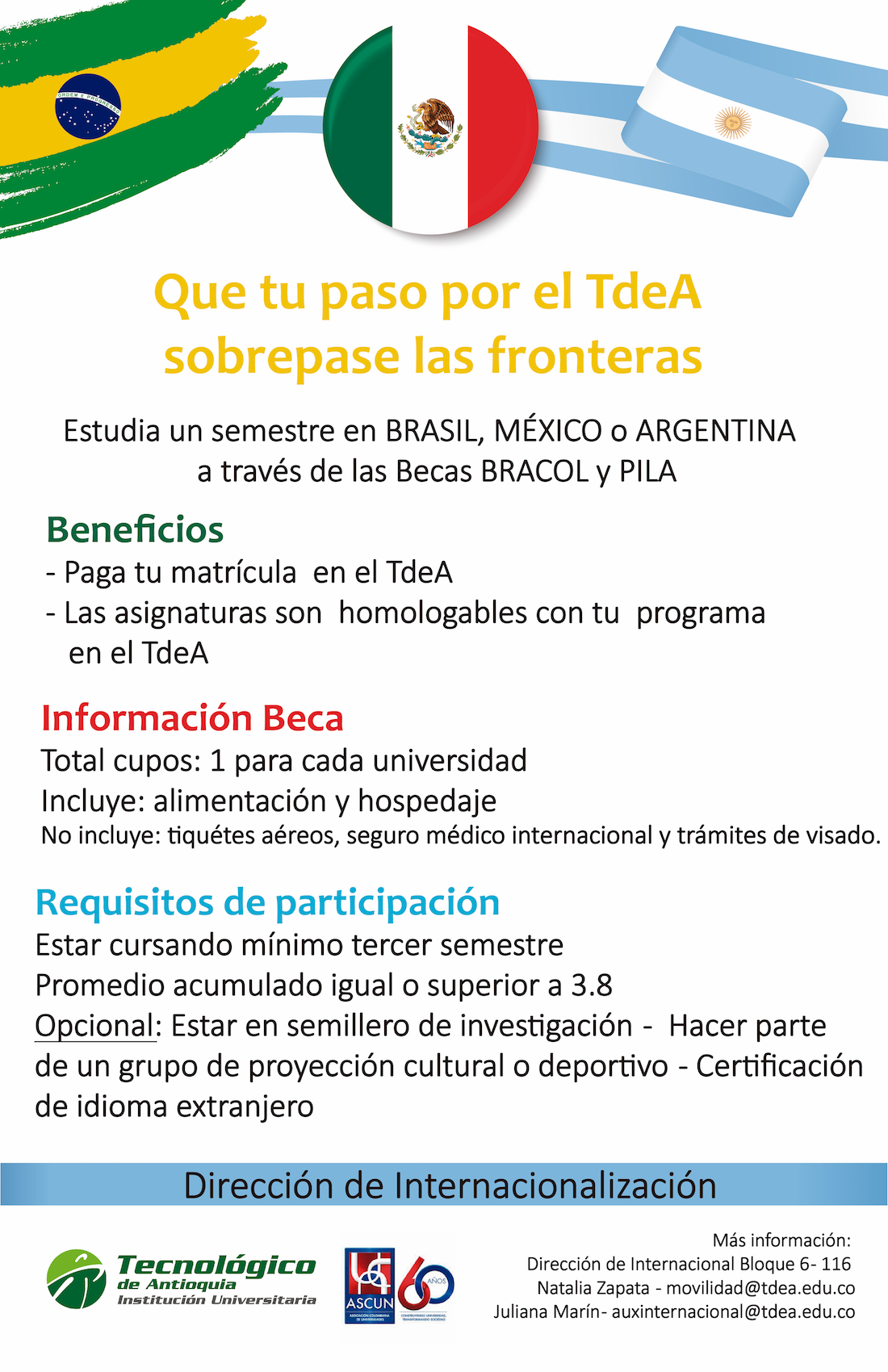 PILA y BRACOL: dos convenios internacionales que te permiten estudiar con beca de manutención en Argentina, Brasil o México